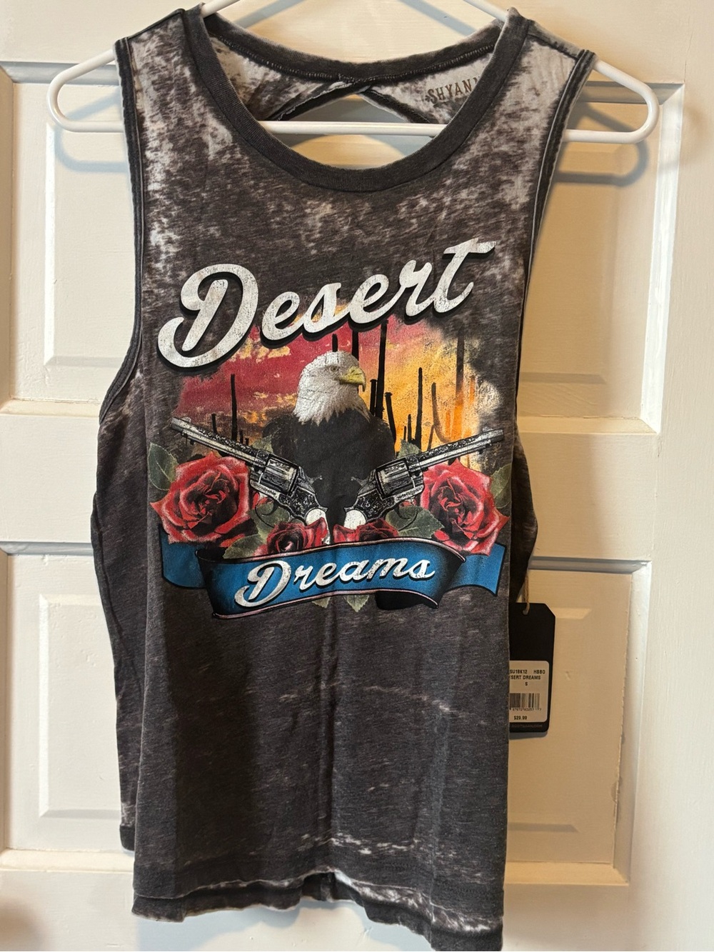 Shyanne Black Mineral-Wash Desert Eagle Graphic Tank with Red Roses